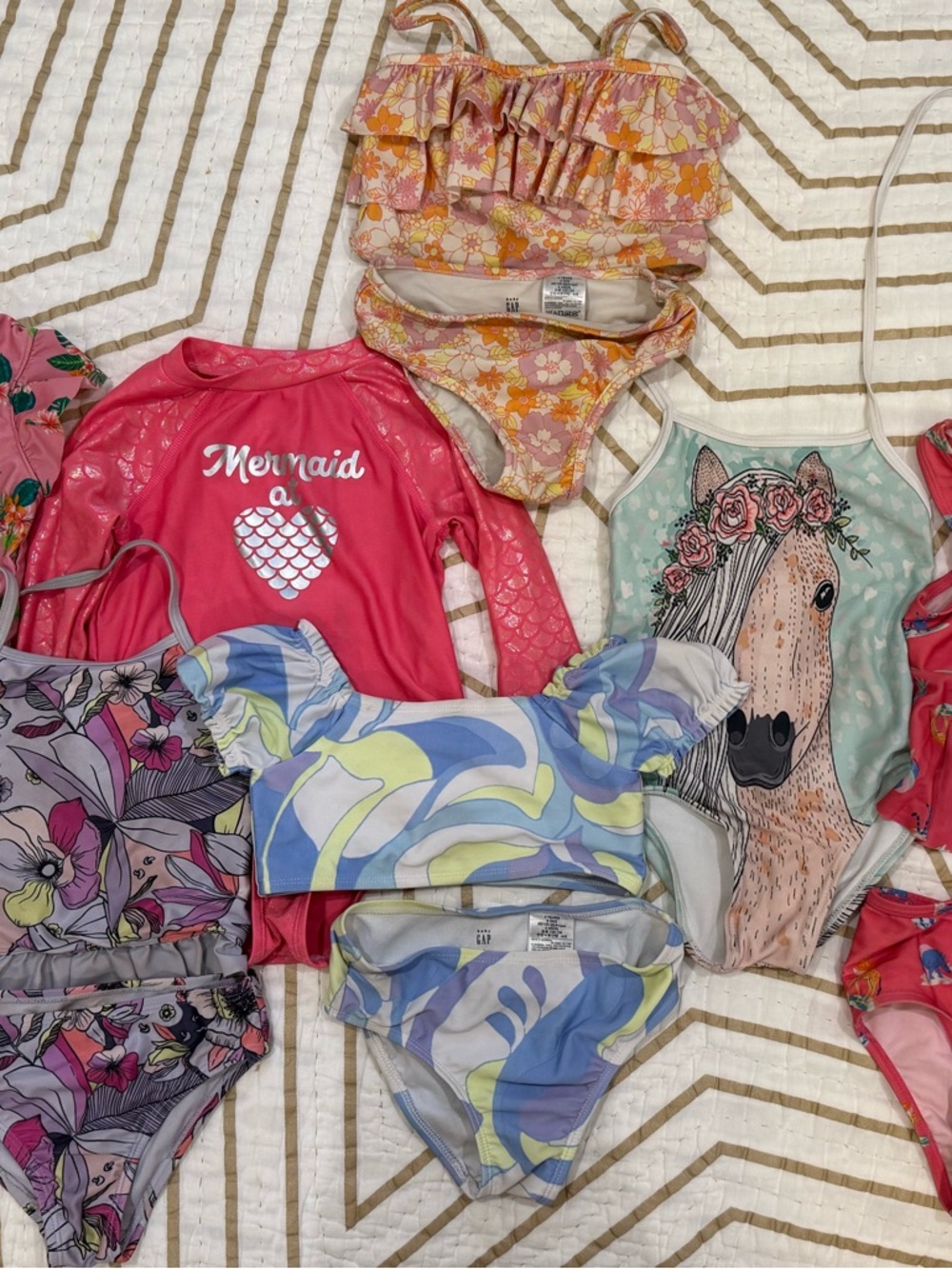 Bundle of 7 Toddler Girl Bathing Suits size 4T various brands including Gap